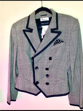 Vintage RENA LANGE FRED HAYMAN Beverly Hills Glen Plaid Trim Blazer Jacket SZ 12
